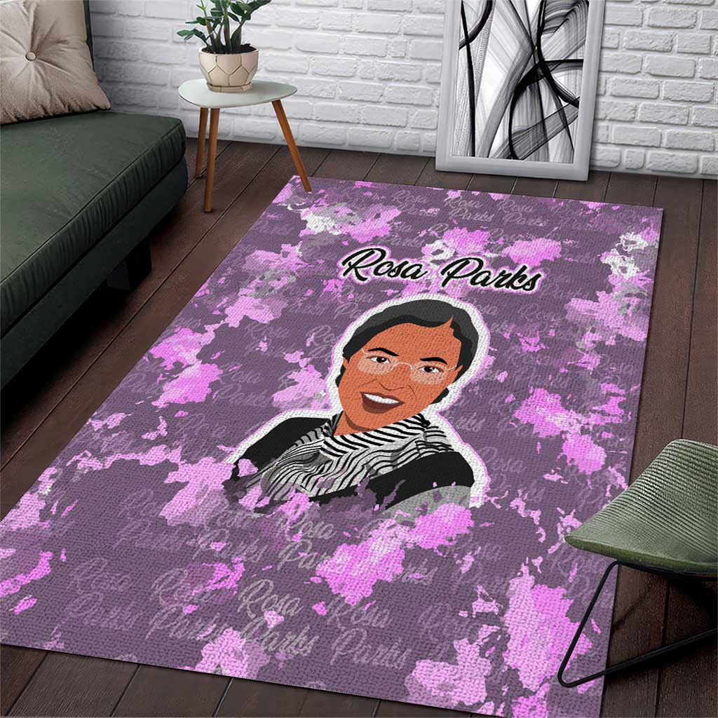 Rosa Parks Area Rug Purple Floral Pattern Civil Rights Tribute Bold Name Repeated Text Design - Wonder Print Shop