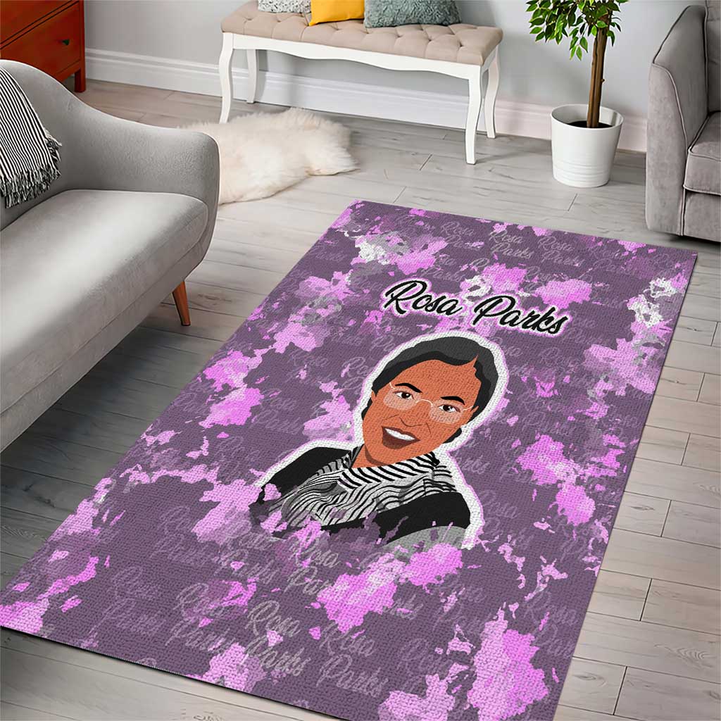 Rosa Parks Area Rug Purple Floral Pattern Civil Rights Tribute Bold Name Repeated Text Design - Wonder Print Shop