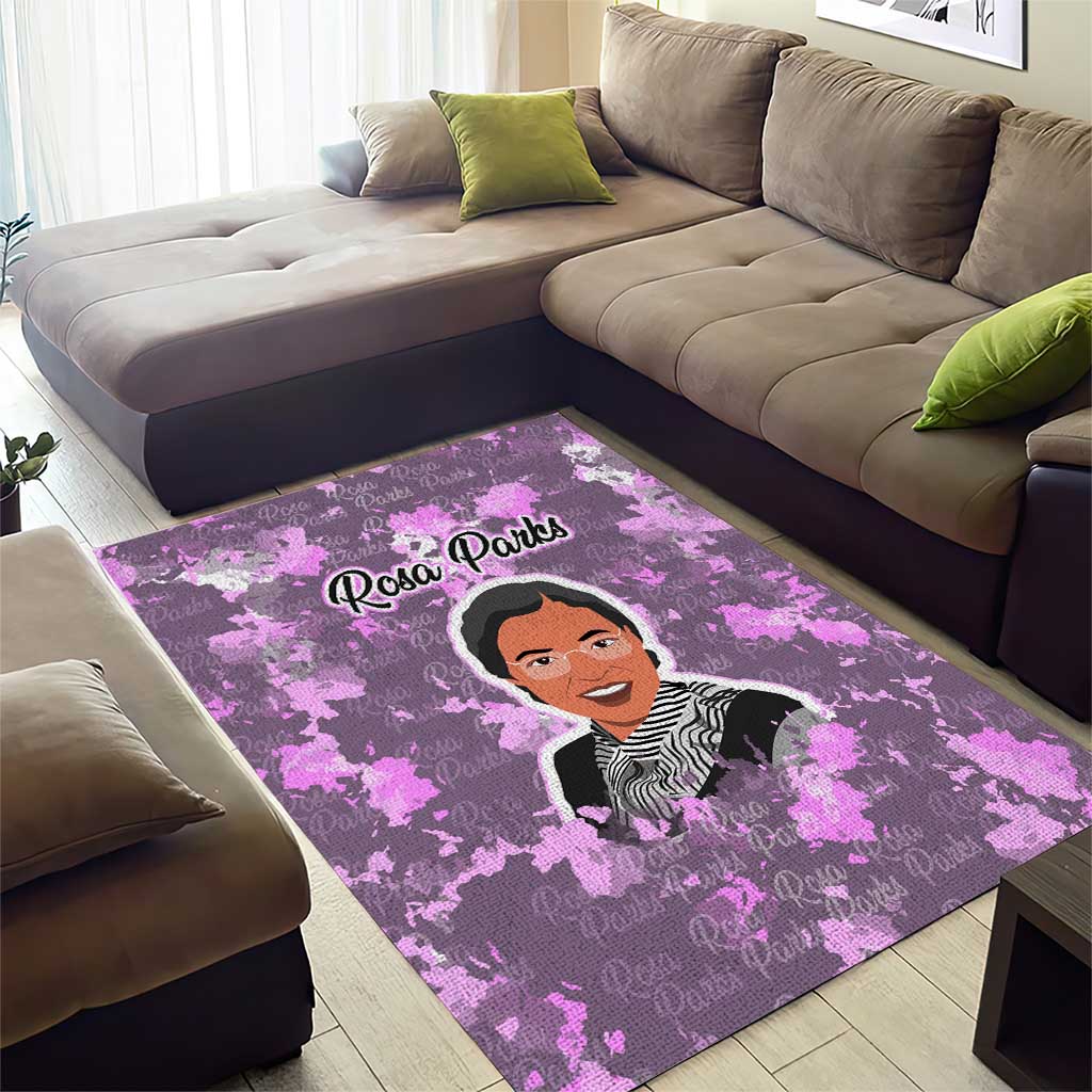 Rosa Parks Area Rug Purple Floral Pattern Civil Rights Tribute Bold Name Repeated Text Design - Wonder Print Shop