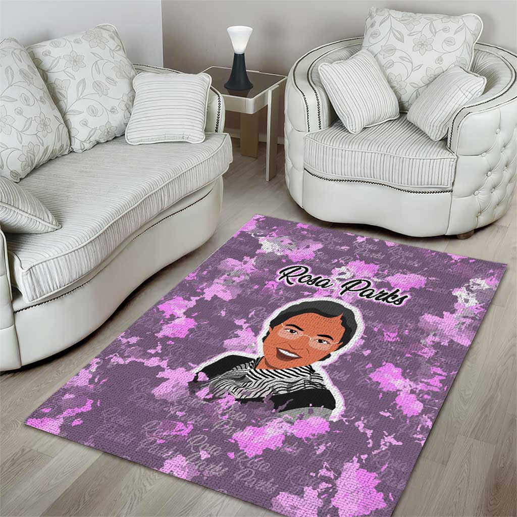 Rosa Parks Area Rug Purple Floral Pattern Civil Rights Tribute Bold Name Repeated Text Design - Wonder Print Shop