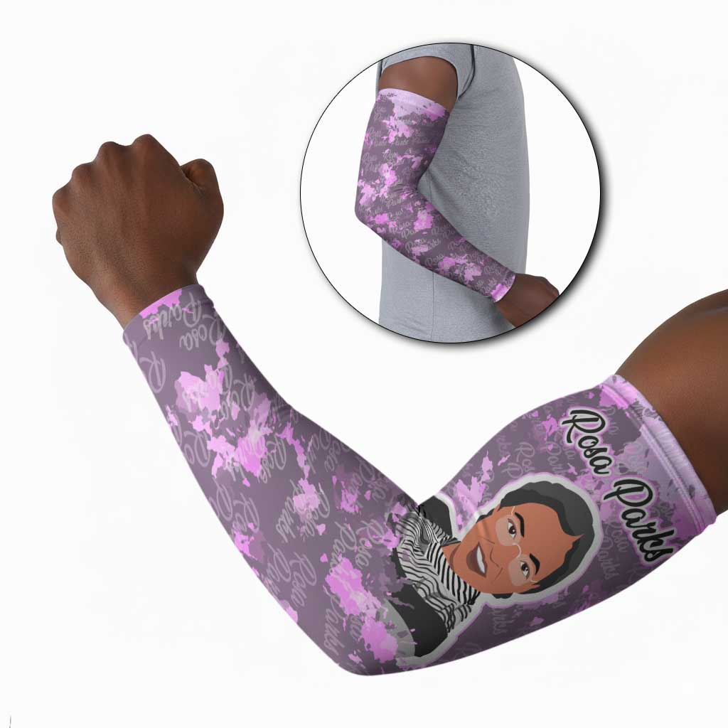 Rosa Parks Arm Sleeves Purple Floral Pattern Civil Rights Tribute Bold Name Repeated Text Design - Wonder Print Shop