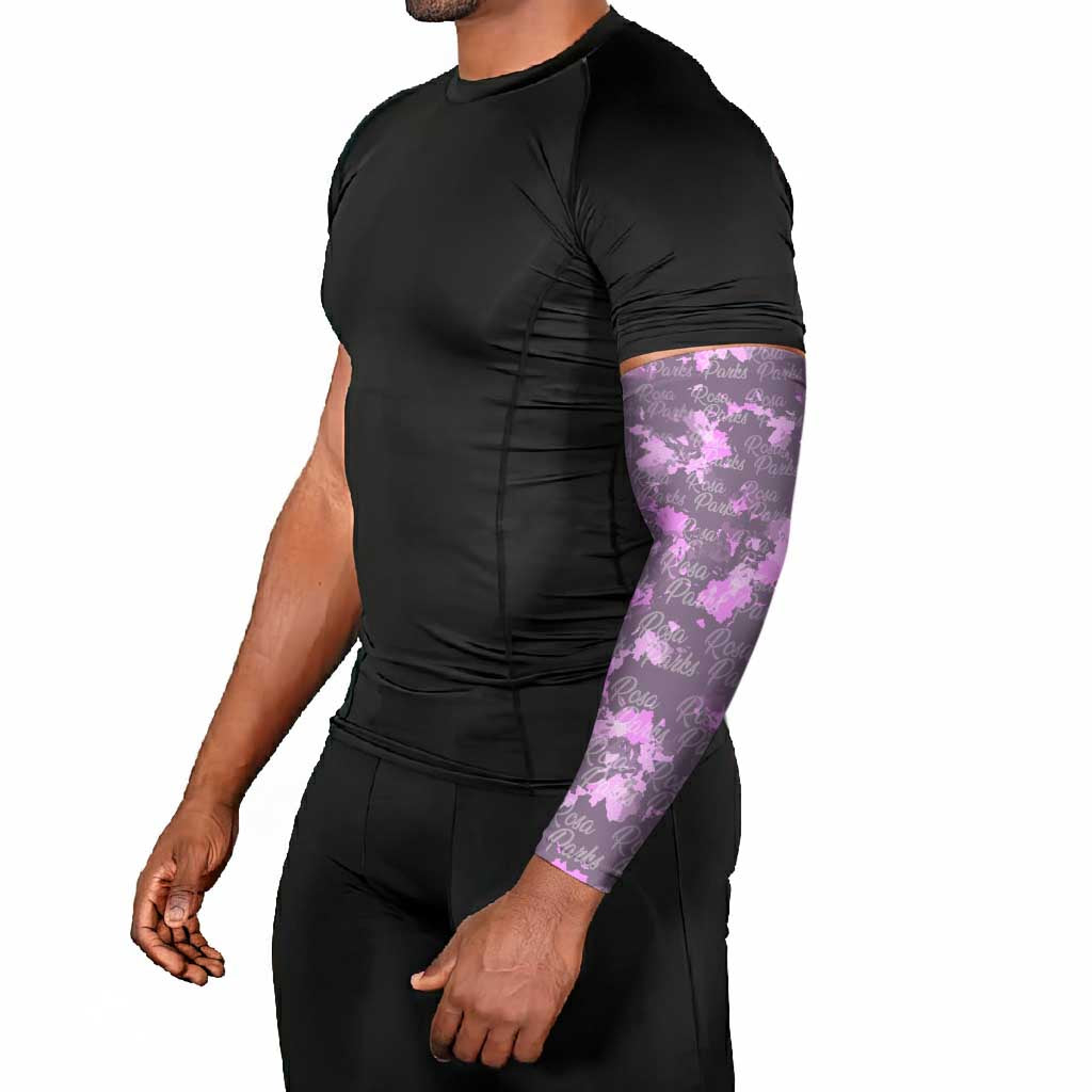 Rosa Parks Arm Sleeves Purple Floral Pattern Civil Rights Tribute Bold Name Repeated Text Design - Wonder Print Shop