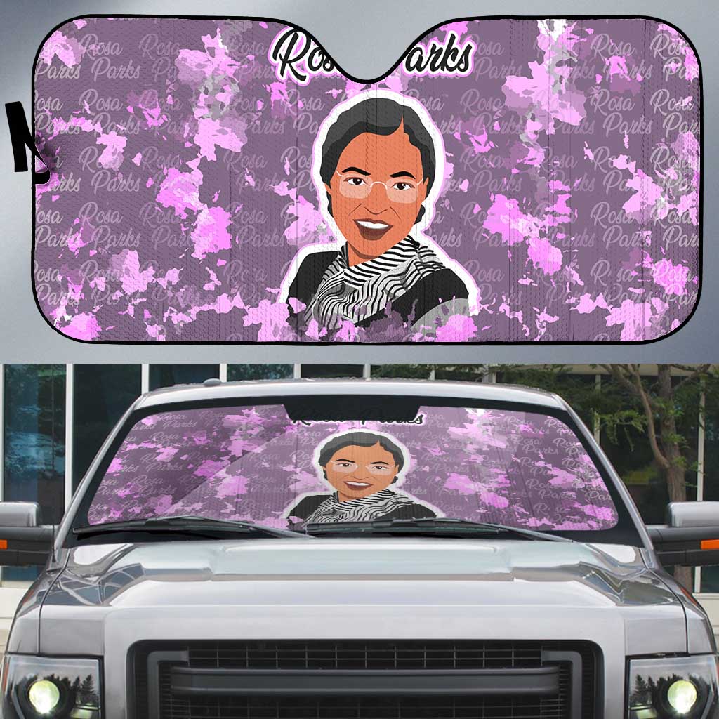 Rosa Parks Auto Sun Shade Purple Floral Pattern Civil Rights Tribute Bold Name Repeated Text Design - Wonder Print Shop