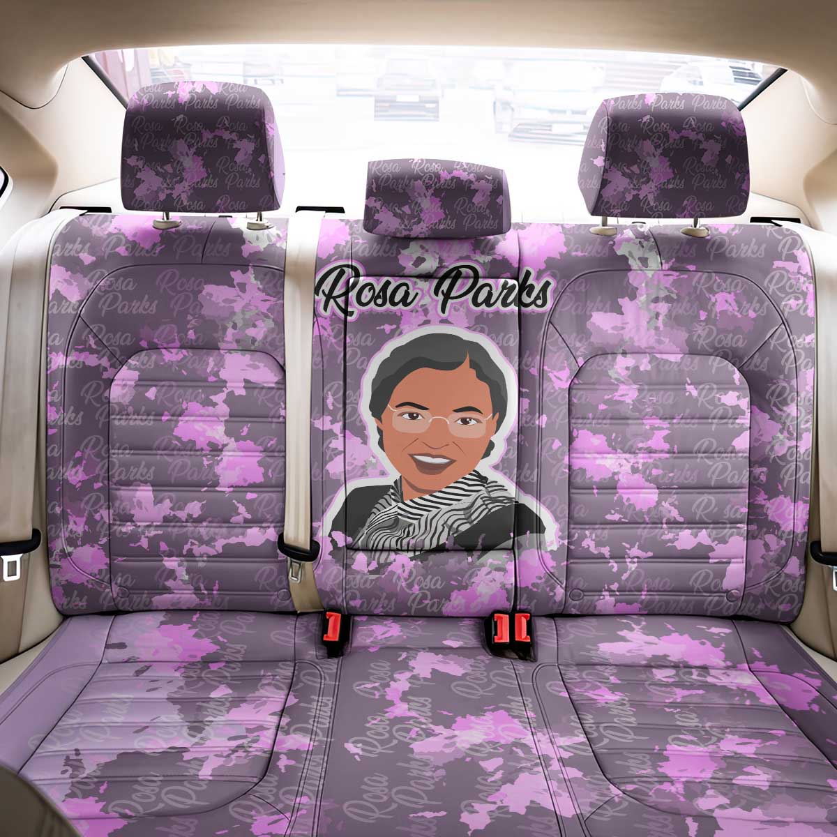 Rosa Parks Back Car Seat Cover Purple Floral Pattern Civil Rights Tribute Bold Name Repeated Text Design - Wonder Print Shop