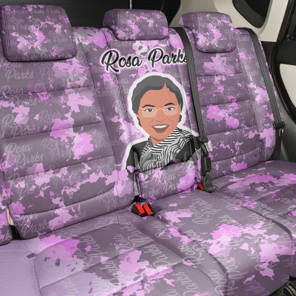 Rosa Parks Back Car Seat Cover Purple Floral Pattern Civil Rights Tribute Bold Name Repeated Text Design - Wonder Print Shop