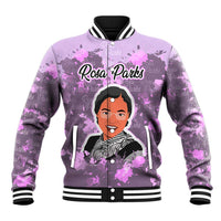 Rosa Parks Baseball Jacket Purple Floral Pattern Civil Rights Tribute Bold Name Repeated Text Design - Wonder Print Shop