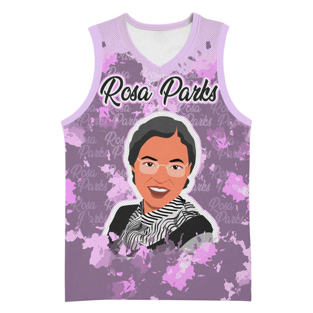 Rosa Parks Basketball Jersey Purple Floral Pattern Civil Rights Tribute Bold Name Repeated Text Design - Wonder Print Shop