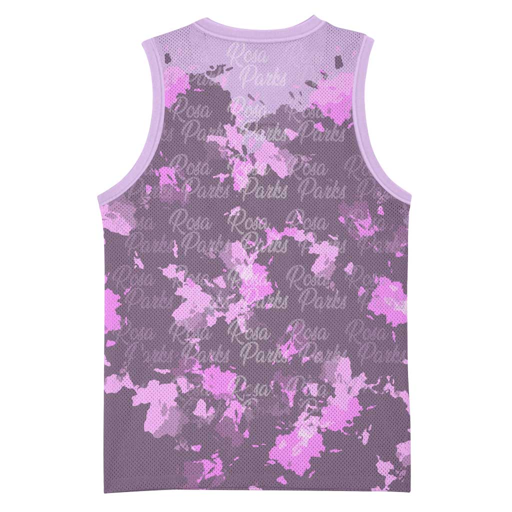 Rosa Parks Basketball Jersey Purple Floral Pattern Civil Rights Tribute Bold Name Repeated Text Design - Wonder Print Shop