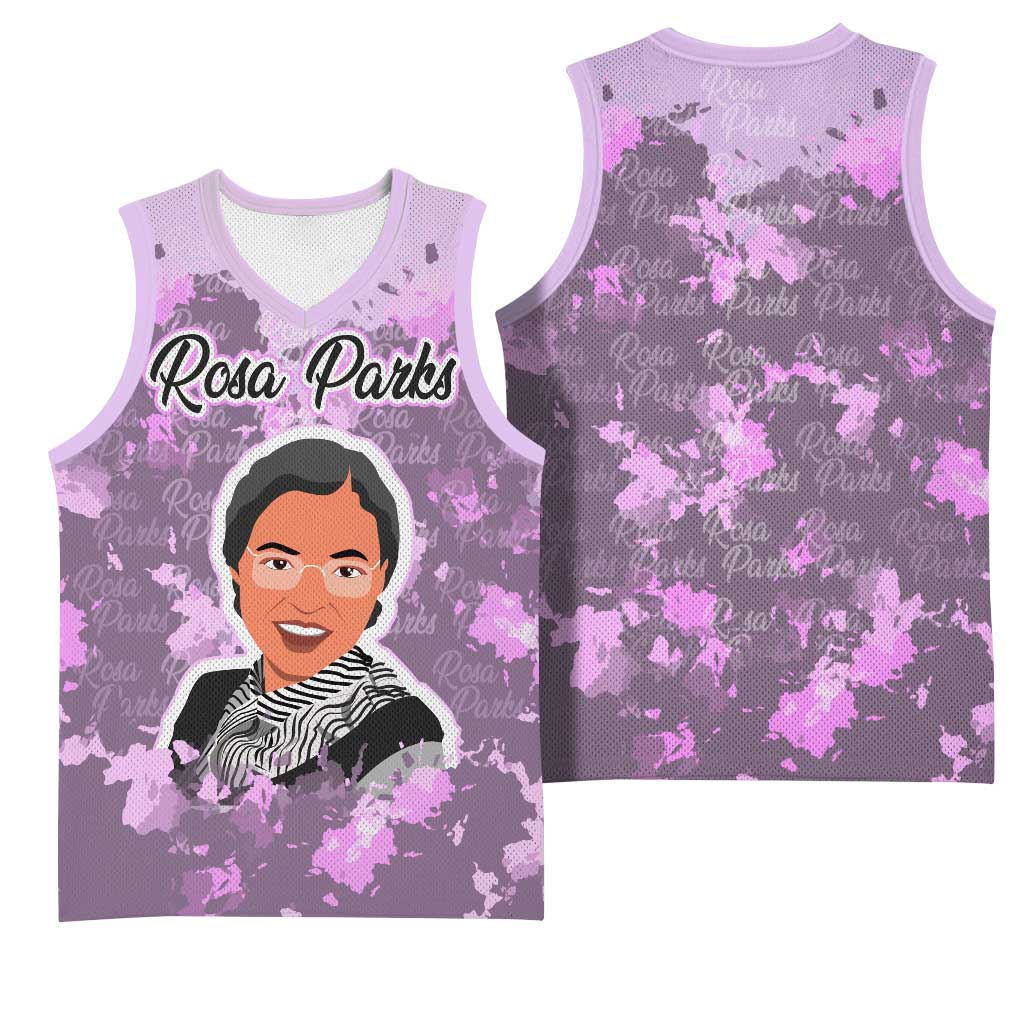 Rosa Parks Basketball Jersey Purple Floral Pattern Civil Rights Tribute Bold Name Repeated Text Design - Wonder Print Shop