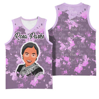 Rosa Parks Basketball Jersey Purple Floral Pattern Civil Rights Tribute Bold Name Repeated Text Design - Wonder Print Shop