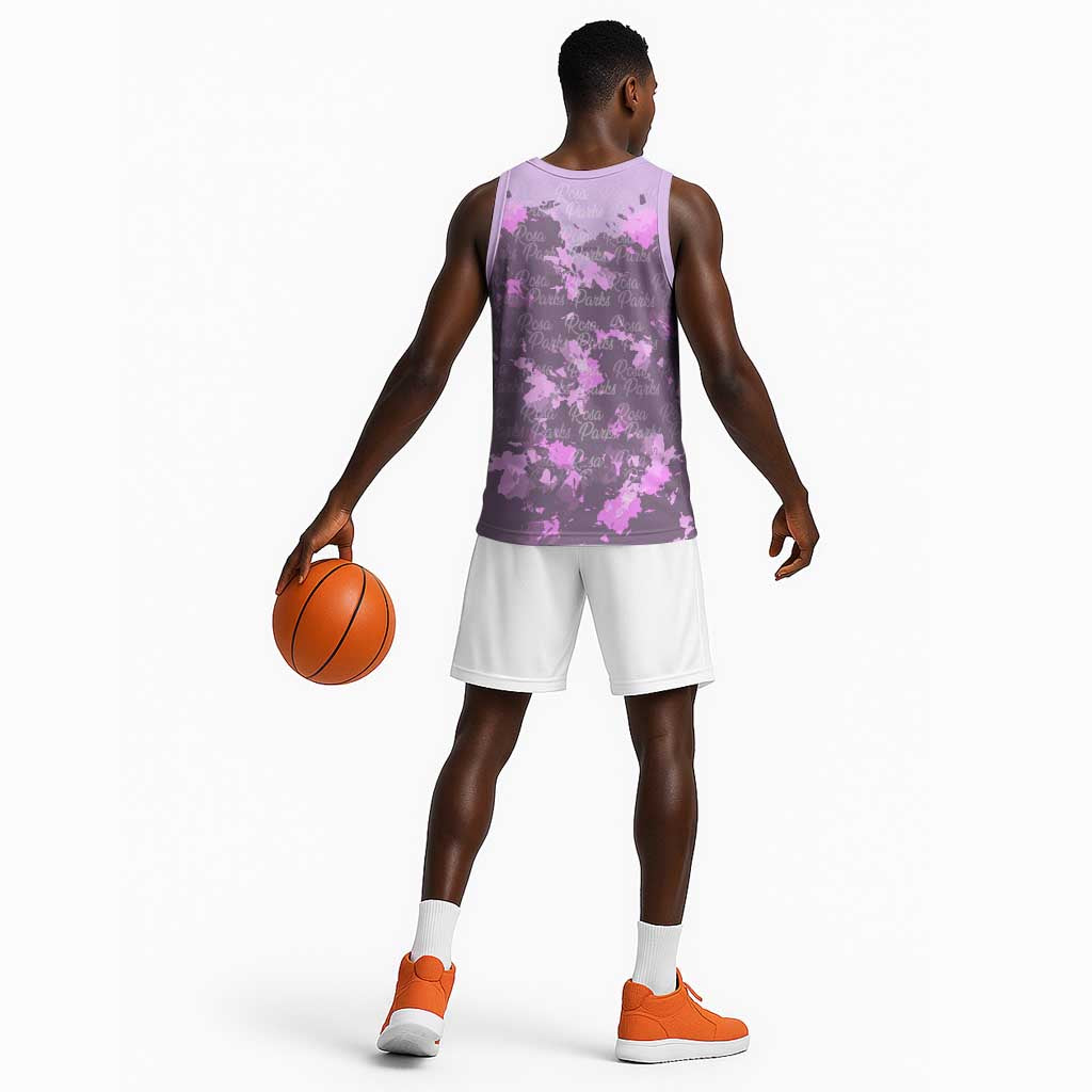 Rosa Parks Basketball Jersey Purple Floral Pattern Civil Rights Tribute Bold Name Repeated Text Design - Wonder Print Shop