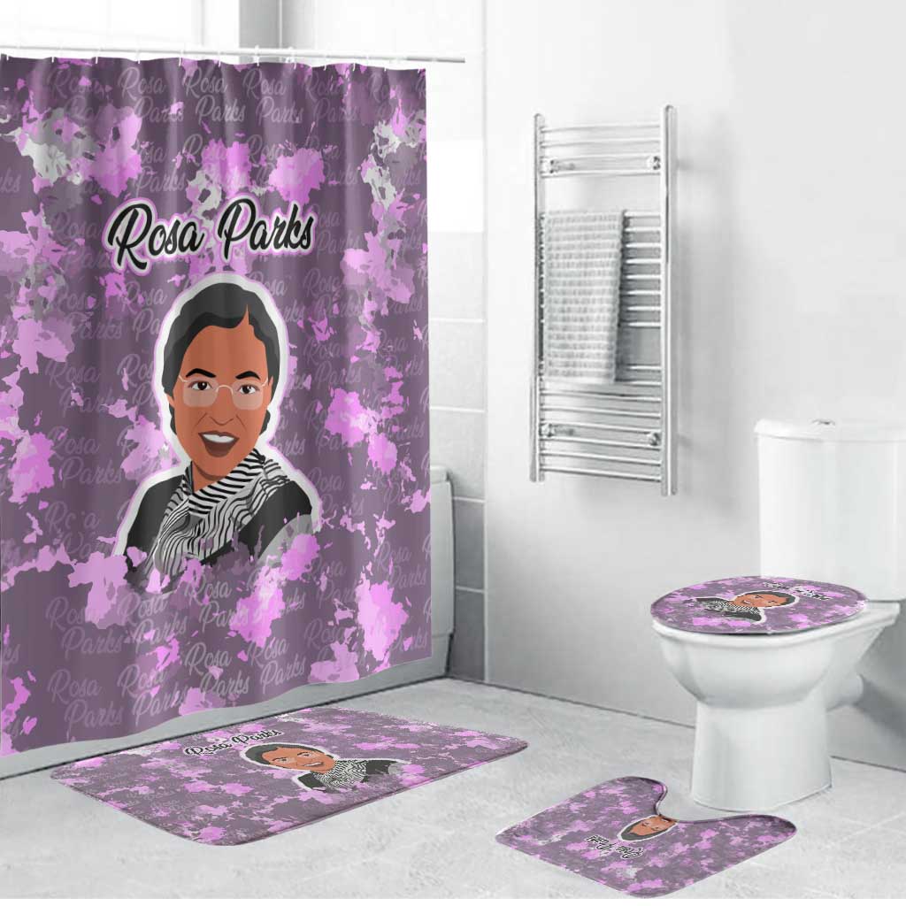 Rosa Parks Bathroom Set Purple Floral Pattern Civil Rights Tribute Bold Name Repeated Text Design - Wonder Print Shop