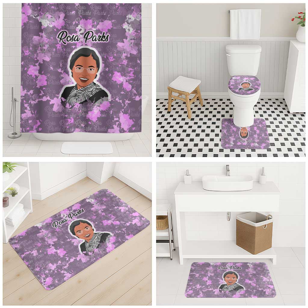 Rosa Parks Bathroom Set Purple Floral Pattern Civil Rights Tribute Bold Name Repeated Text Design - Wonder Print Shop