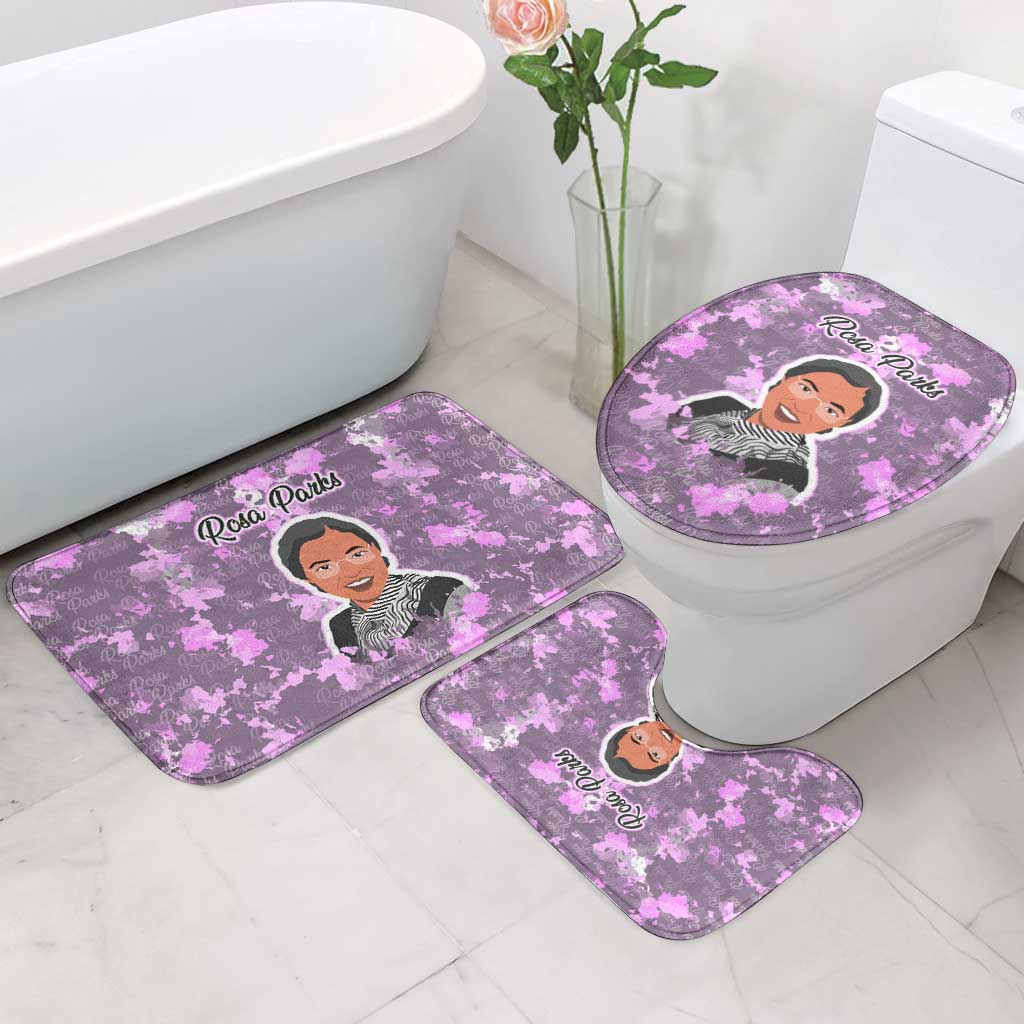 Rosa Parks Bathroom Set Purple Floral Pattern Civil Rights Tribute Bold Name Repeated Text Design - Wonder Print Shop