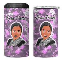 Rosa Parks 4 in 1 Can Cooler Tumbler Purple Floral Pattern Civil Rights Tribute Bold Name Repeated Text Design - Wonder Print Shop