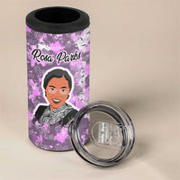 Rosa Parks 4 in 1 Can Cooler Tumbler Purple Floral Pattern Civil Rights Tribute Bold Name Repeated Text Design - Wonder Print Shop
