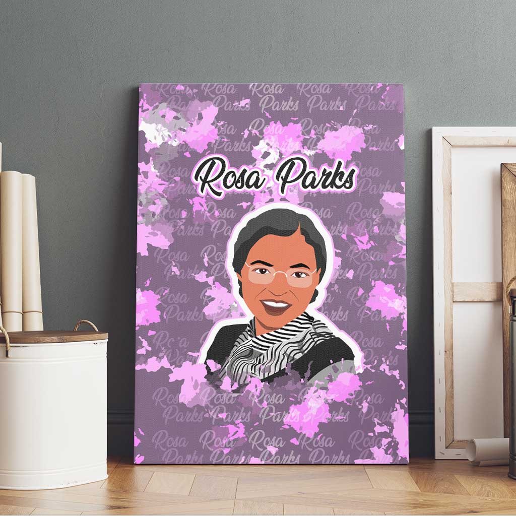 Rosa Parks Canvas Wall Art Purple Floral Pattern Civil Rights Tribute Bold Name Repeated Text Design - Wonder Print Shop