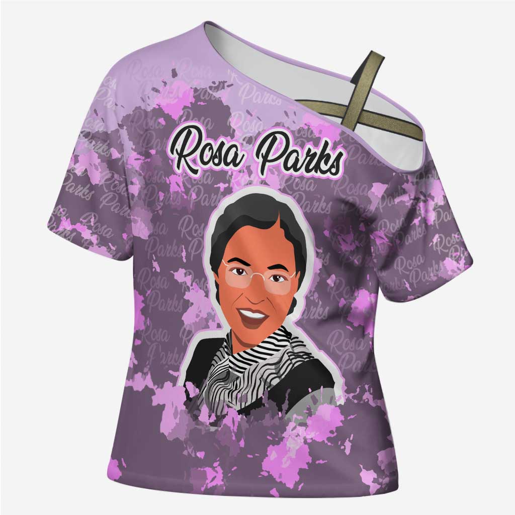Rosa Parks Cross Shoulder Shirt Purple Floral Pattern Civil Rights Tribute Bold Name Repeated Text Design - Wonder Print Shop