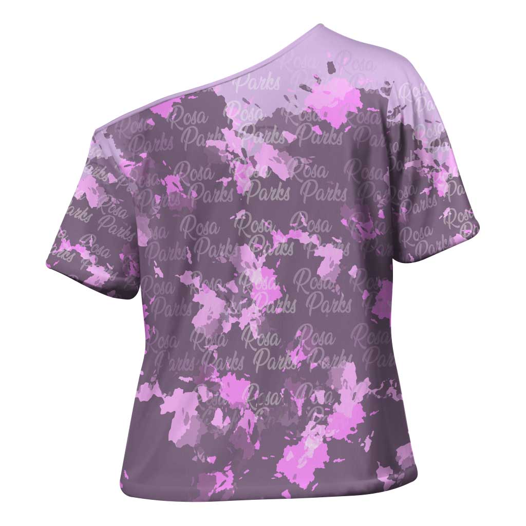 Rosa Parks Cross Shoulder Shirt Purple Floral Pattern Civil Rights Tribute Bold Name Repeated Text Design - Wonder Print Shop