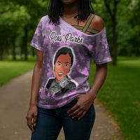 Rosa Parks Cross Shoulder Shirt Purple Floral Pattern Civil Rights Tribute Bold Name Repeated Text Design - Wonder Print Shop