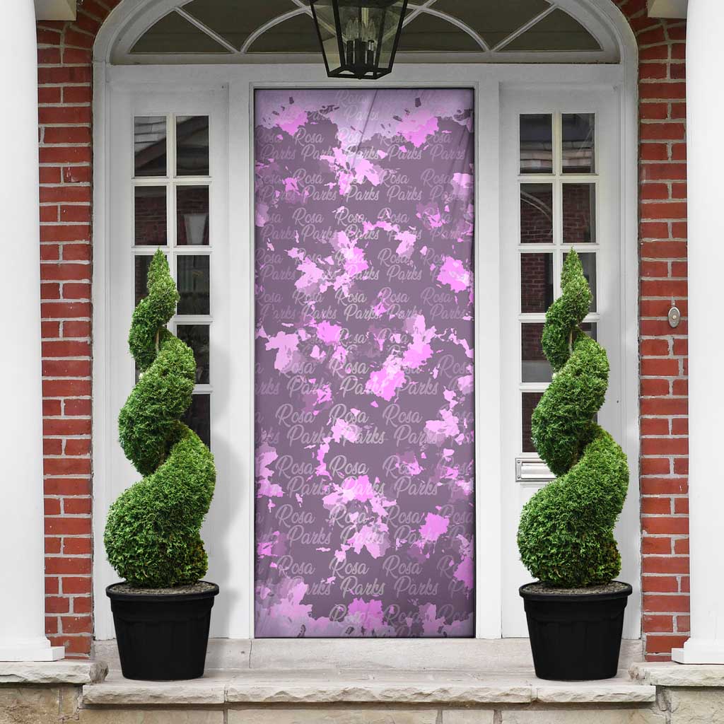 Rosa Parks Door Cover Purple Floral Pattern Civil Rights Tribute Bold Name Repeated Text Design - Wonder Print Shop