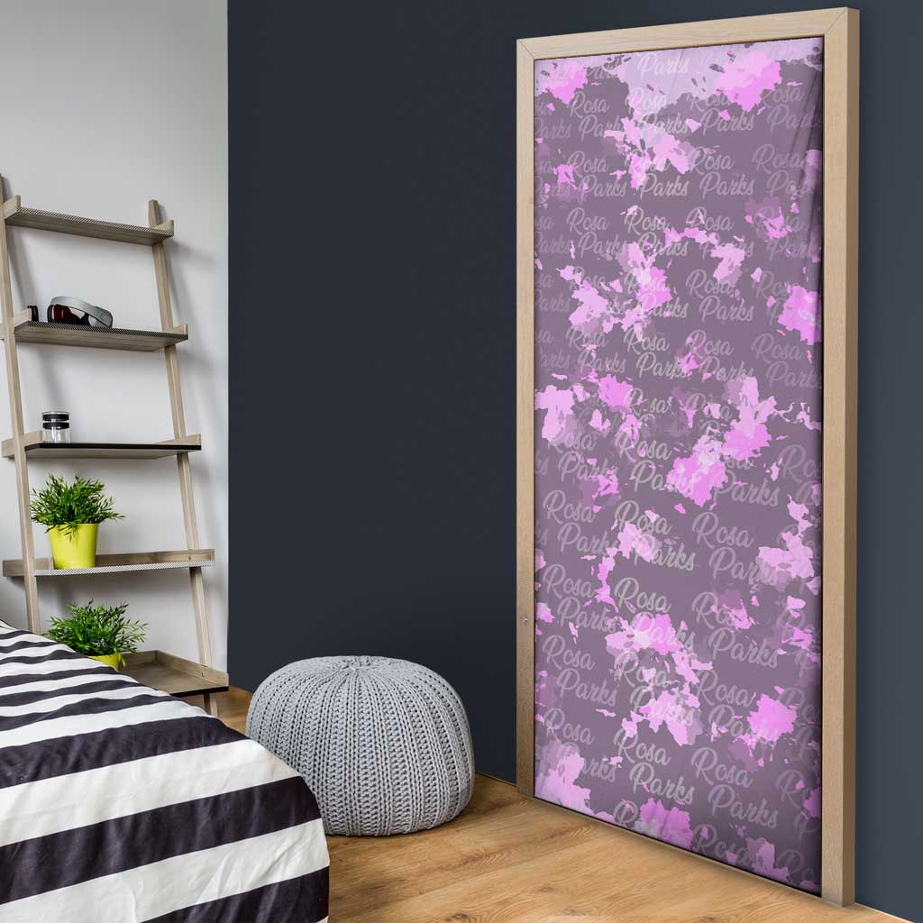 Rosa Parks Door Cover Purple Floral Pattern Civil Rights Tribute Bold Name Repeated Text Design - Wonder Print Shop