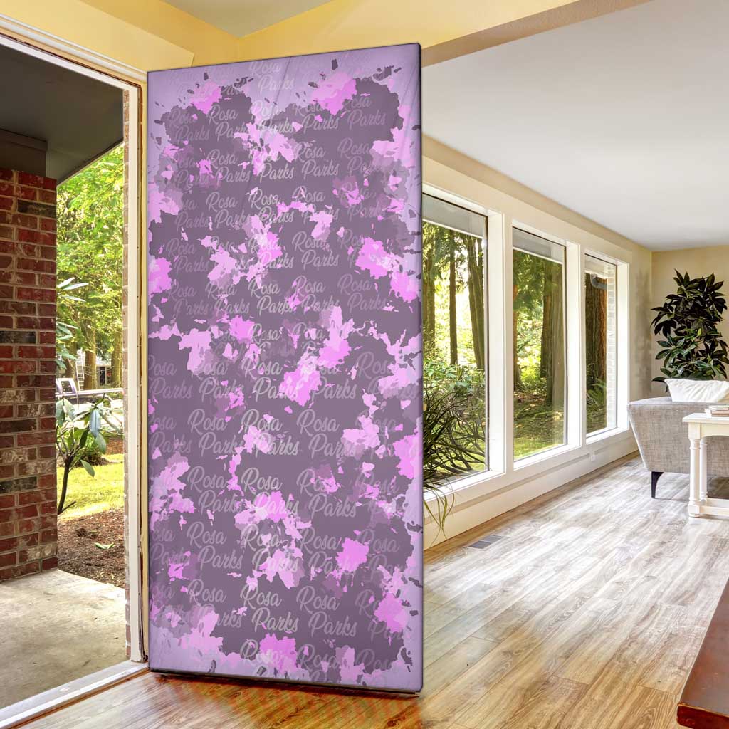 Rosa Parks Door Cover Purple Floral Pattern Civil Rights Tribute Bold Name Repeated Text Design - Wonder Print Shop