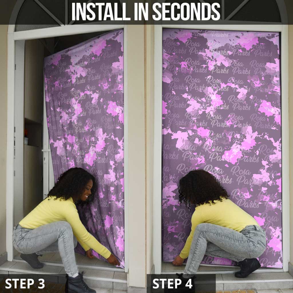 Rosa Parks Door Cover Purple Floral Pattern Civil Rights Tribute Bold Name Repeated Text Design - Wonder Print Shop