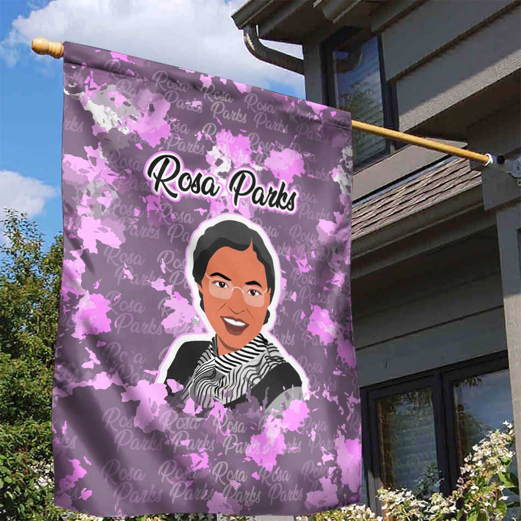 Rosa Parks Garden Flag Purple Floral Pattern Civil Rights Tribute Bold Name Repeated Text Design - Wonder Print Shop