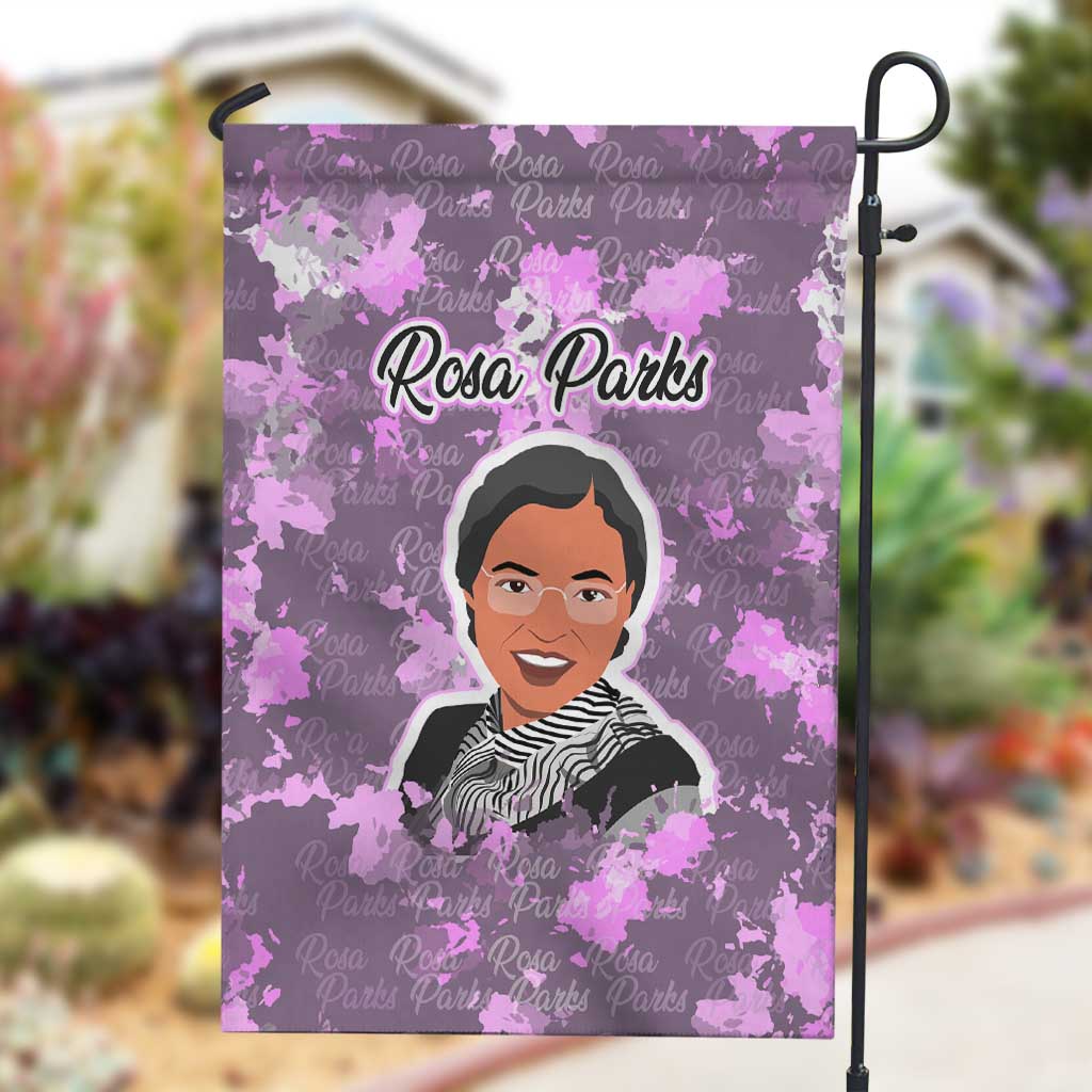 Rosa Parks Garden Flag Purple Floral Pattern Civil Rights Tribute Bold Name Repeated Text Design - Wonder Print Shop
