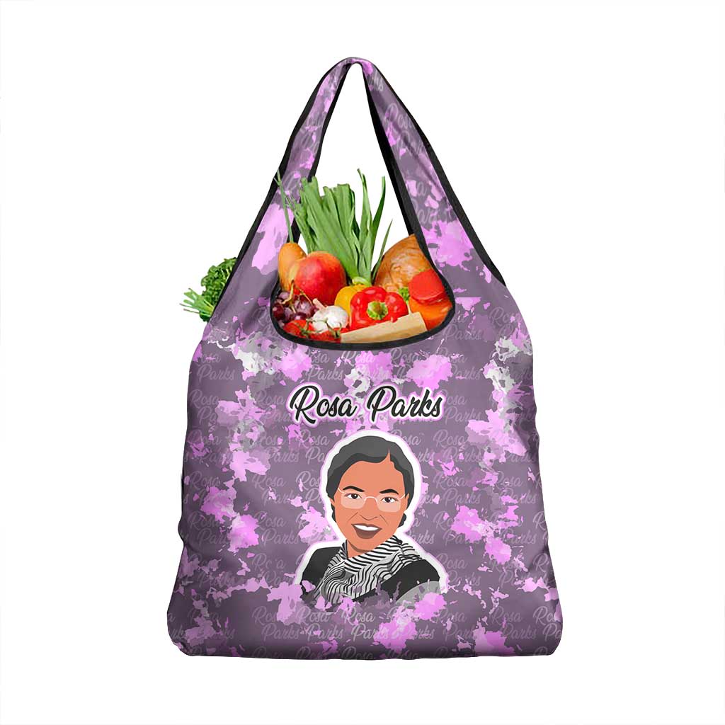 Rosa Parks Grocery Bag Purple Floral Pattern Civil Rights Tribute Bold Name Repeated Text Design - Wonder Print Shop