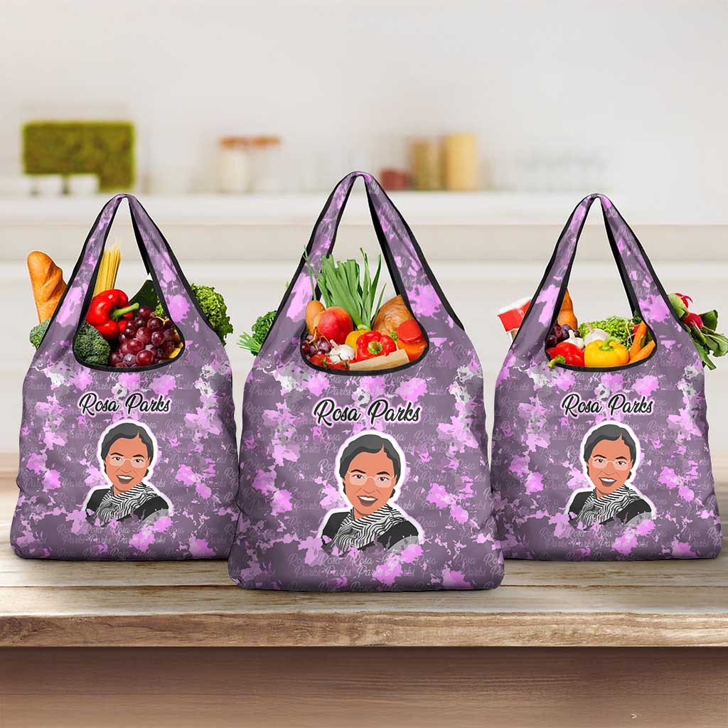 Rosa Parks Grocery Bag Purple Floral Pattern Civil Rights Tribute Bold Name Repeated Text Design - Wonder Print Shop