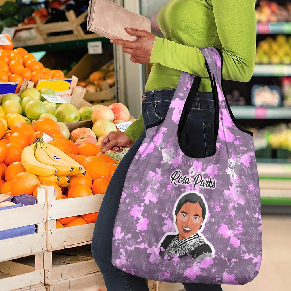 Rosa Parks Grocery Bag Purple Floral Pattern Civil Rights Tribute Bold Name Repeated Text Design - Wonder Print Shop