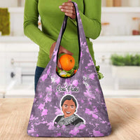 Rosa Parks Grocery Bag Purple Floral Pattern Civil Rights Tribute Bold Name Repeated Text Design - Wonder Print Shop