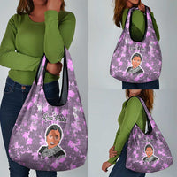 Rosa Parks Grocery Bag Purple Floral Pattern Civil Rights Tribute Bold Name Repeated Text Design - Wonder Print Shop