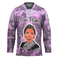 Rosa Parks Hockey Jersey Purple Floral Pattern Civil Rights Tribute Bold Name Repeated Text Design - Wonder Print Shop