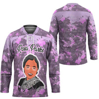 Rosa Parks Hockey Jersey Purple Floral Pattern Civil Rights Tribute Bold Name Repeated Text Design - Wonder Print Shop