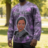Rosa Parks Hockey Jersey Purple Floral Pattern Civil Rights Tribute Bold Name Repeated Text Design - Wonder Print Shop