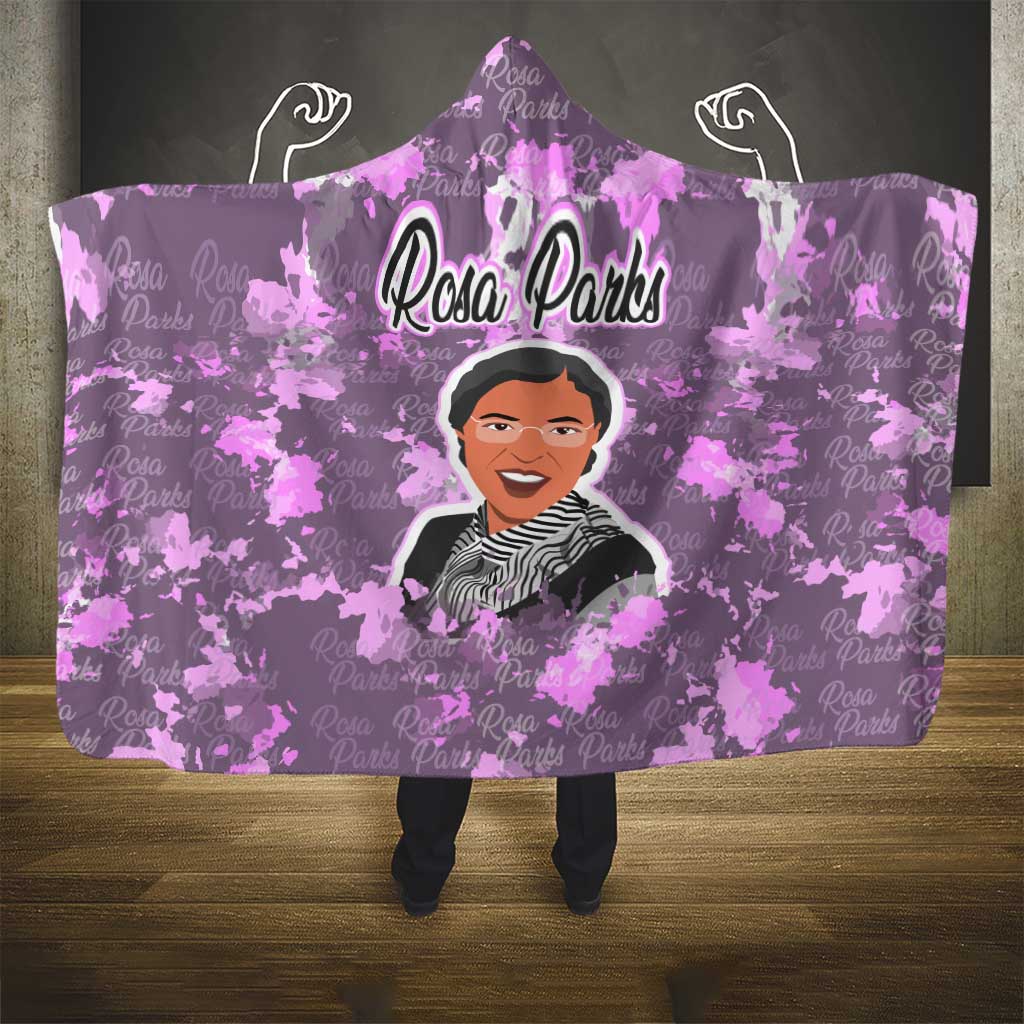 Rosa Parks Hooded Blanket Purple Floral Pattern Civil Rights Tribute Bold Name Repeated Text Design - Wonder Print Shop