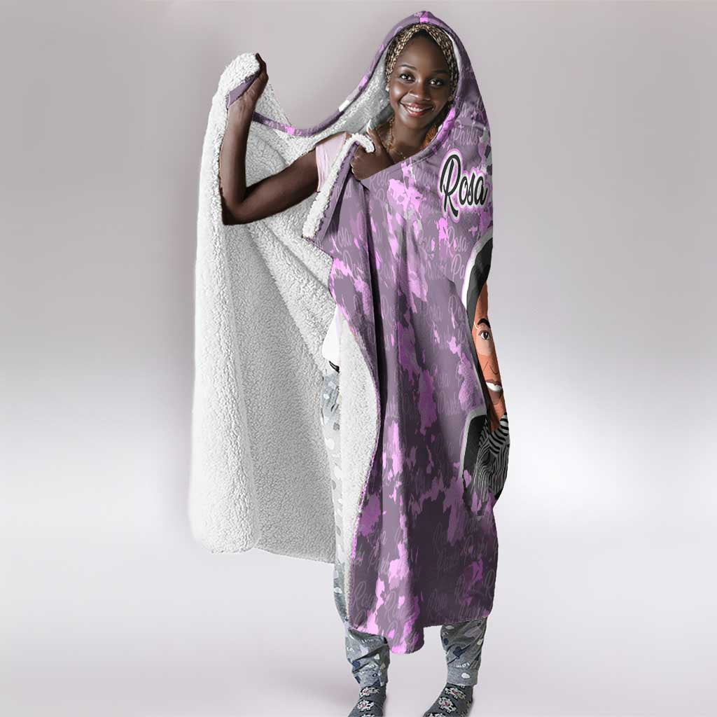 Rosa Parks Hooded Blanket Purple Floral Pattern Civil Rights Tribute Bold Name Repeated Text Design - Wonder Print Shop
