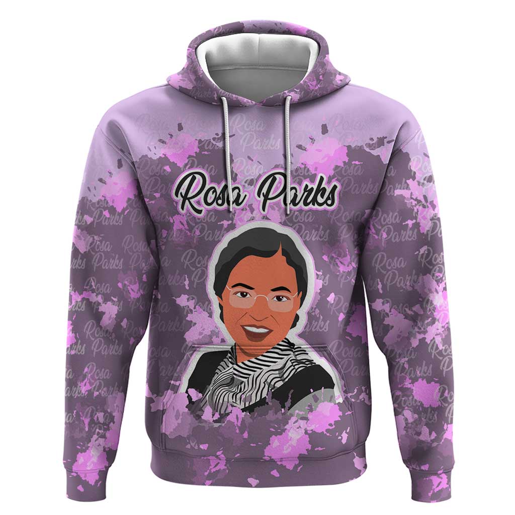 Rosa Parks Hoodie Purple Floral Pattern Civil Rights Tribute Bold Name Repeated Text Design - Wonder Print Shop