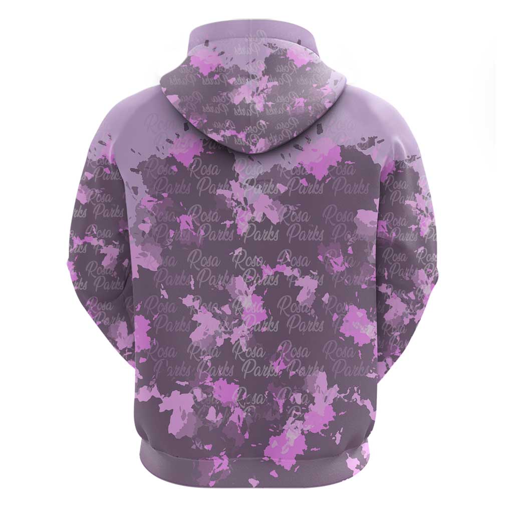 Rosa Parks Hoodie Purple Floral Pattern Civil Rights Tribute Bold Name Repeated Text Design - Wonder Print Shop