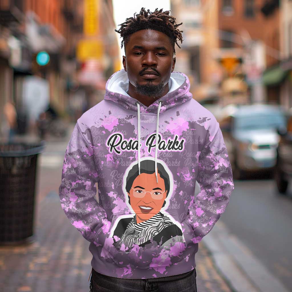 Rosa Parks Hoodie Purple Floral Pattern Civil Rights Tribute Bold Name Repeated Text Design - Wonder Print Shop