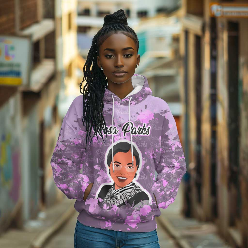 Rosa Parks Hoodie Purple Floral Pattern Civil Rights Tribute Bold Name Repeated Text Design - Wonder Print Shop