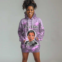 Rosa Parks Hoodie Dress Purple Floral Pattern Civil Rights Tribute Bold Name Repeated Text Design - Wonder Print Shop