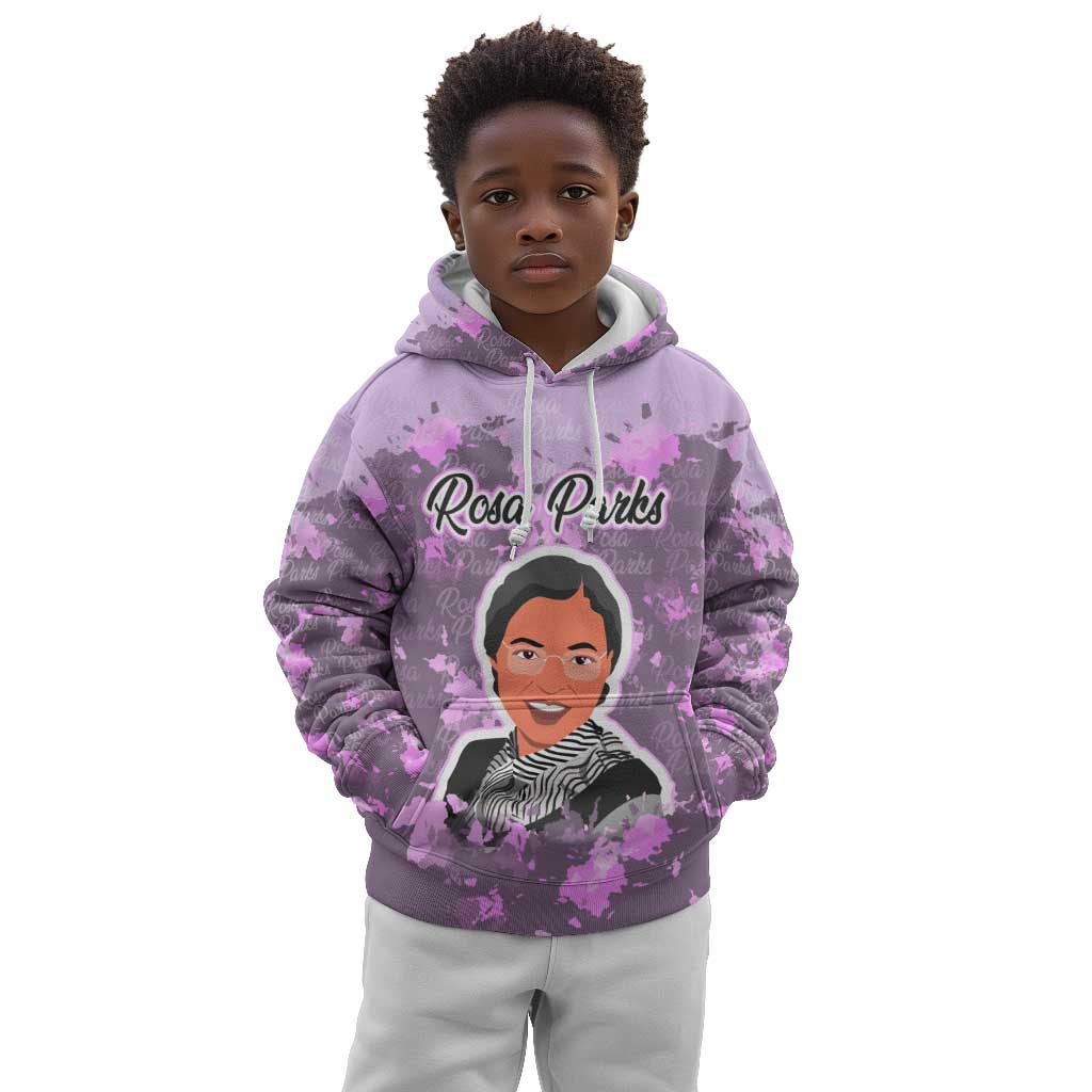 Rosa Parks Kid Hoodie Purple Floral Pattern Civil Rights Tribute Bold Name Repeated Text Design - Wonder Print Shop