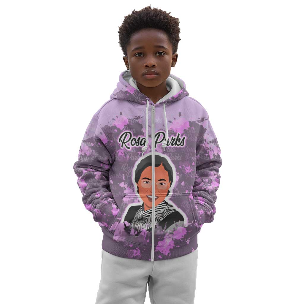 Rosa Parks Kid Hoodie Purple Floral Pattern Civil Rights Tribute Bold Name Repeated Text Design - Wonder Print Shop