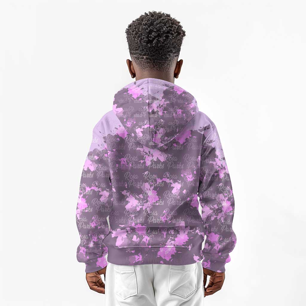 Rosa Parks Kid Hoodie Purple Floral Pattern Civil Rights Tribute Bold Name Repeated Text Design - Wonder Print Shop