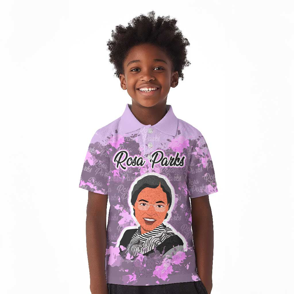 Rosa Parks Kid Polo Shirt Purple Floral Pattern Civil Rights Tribute Bold Name Repeated Text Design TS04