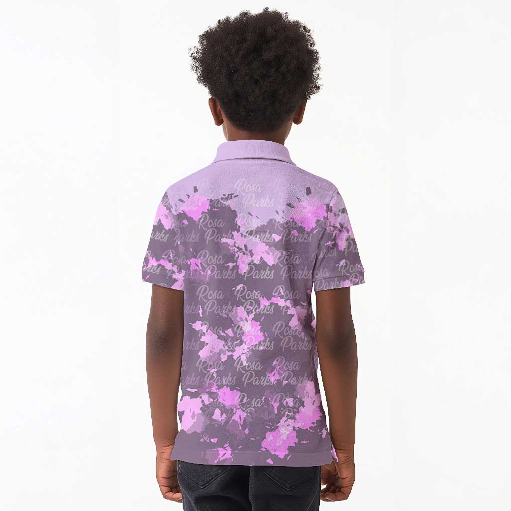 Rosa Parks Kid Polo Shirt Purple Floral Pattern Civil Rights Tribute Bold Name Repeated Text Design TS04